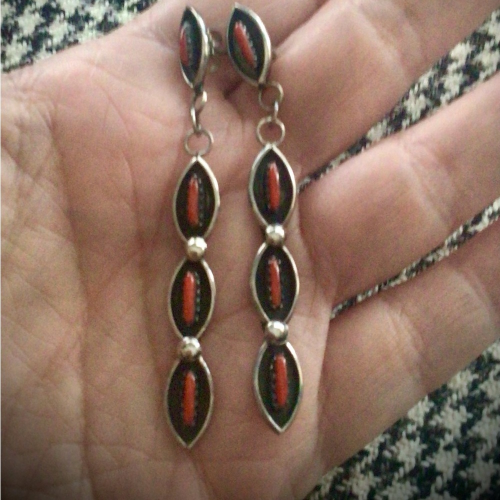 Sterling Silver Navajo Coral Dangle earrings!